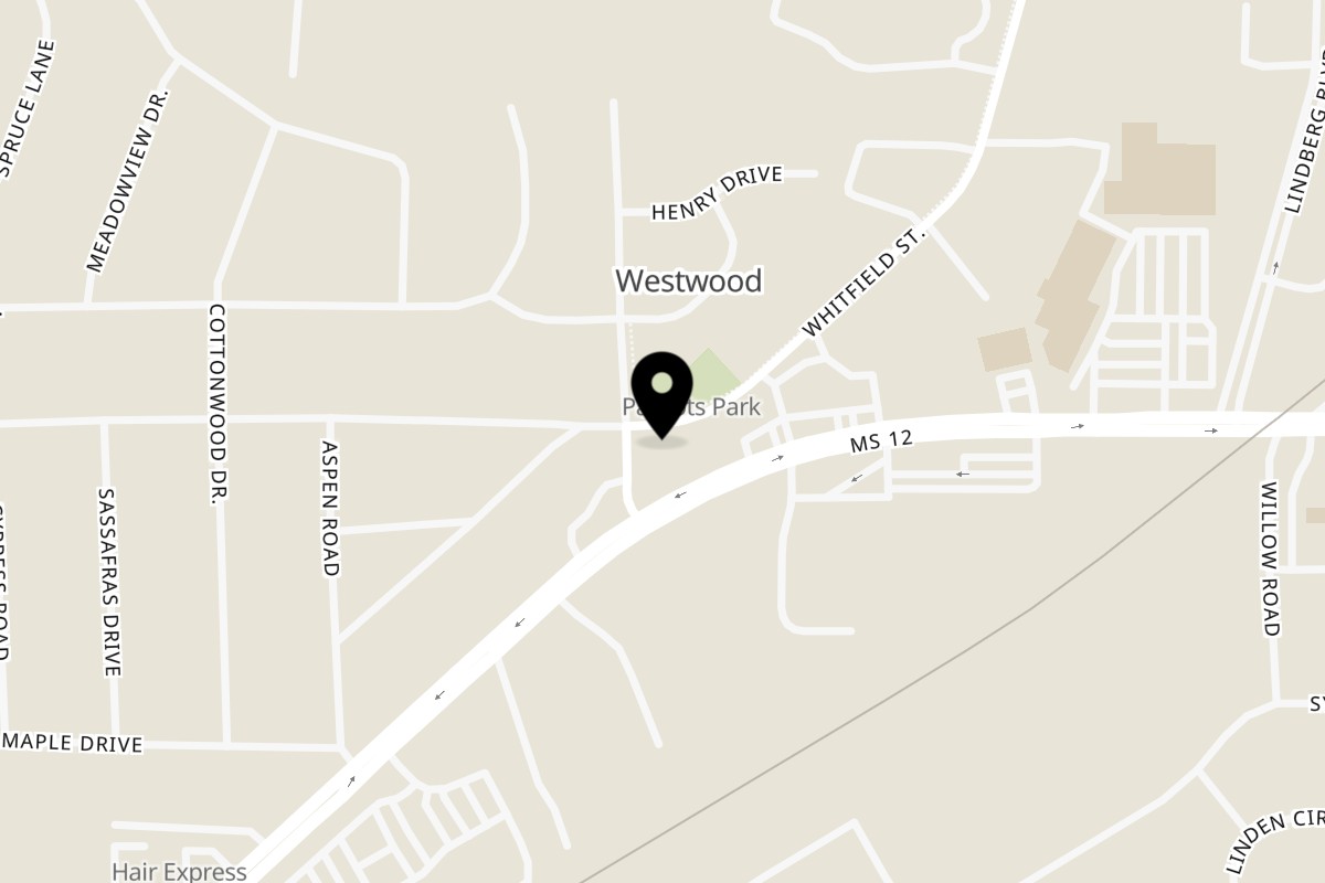 Map showing the location of La Paisanita Taqueria on 106 Avenue of Patriots St in Starkville